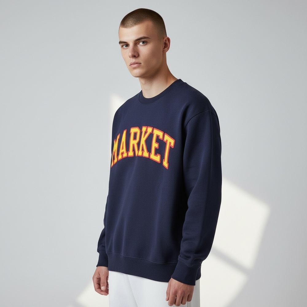 NWT MARKET ARC Logo Crewneck Sweatshirt Navy Blue‎ Size Small